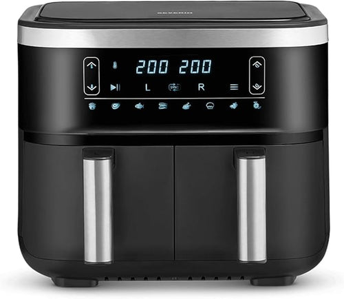 SEVERIN FR 2453 Double hot air fryer with 2 cooking compartments 3.8 l, XXL for healthy cooking, 8 automatic programs, fat-free fryer with dehydration function, 2850 W,