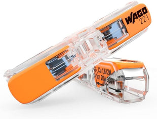 WAGO Inline splicing connector with lever, for all conductor types, max. 4 mm², 2-conductor, Transparent housing, Surrounding air temperature, max 85°C (T85), 4,00 mm², 221-2411 (60 pcs).           [Energy Class B]