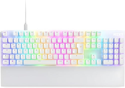NZXT Function 2-2024 Full-Size Optical Gaming Keyboard | Illuminated RGB | 8K Polling Rate | Linear Optical Switches | Adjustable Actuation | Hot Swappable | Wrist Rest | White DE (QWERTZ)