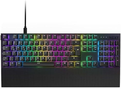 NZXT Function 2-2024 Full-Size Optical Gaming Keyboard | Illuminated RGB | 8K Polling Rate | Linear Optical Switches | Adjustable Actuation | Hot Swappable | Wrist Rest | Black DE (QWERTZ)