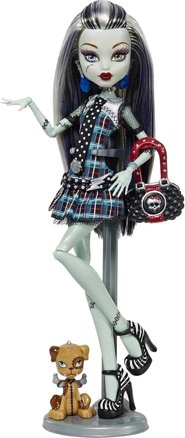 Monster High Frankie Stein Reproduction Doll Wearing Original Fashion & Shoes with Pet, Doll Stand & Accessories, 10-5-inch Collectible Toy