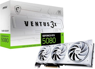 MSI GeForce RTX 5080 16G VENTUS 3X OC WHITE Graphics Card - RTX 5080 GPU, 16GB GDDR7 (30Gbps/256-bit), PCIe 5.0 - Triple Fan Design (3 x TORX FAN 5.0) - HDMI 2.1b, DisplayPort 2.1b