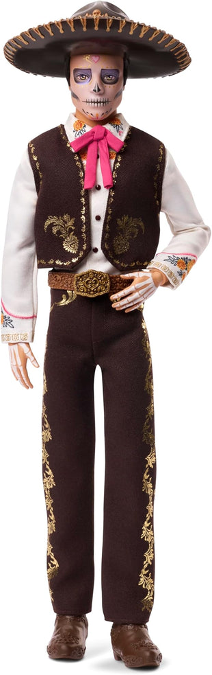 Barbie Signature Ken Doll, Día De Muertos 2025 Collectible with Cream Shirt, Black Vest and Trousers, Sombrero and Calavera Face Paint, JBJ06