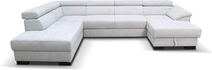 DOMO Collection David FK Living Room Sofa with U-Shape Back Function, Couch with Spring Core and Function, Upholstered Corner, Grey, 166 x 337 x 232 cm
