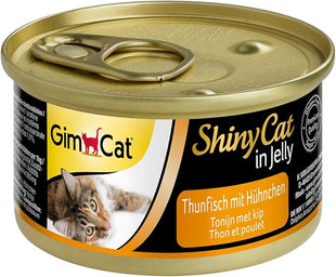 GimCat ShinyCat in Jelly Tuna with Chicken - Wet food containing fish and taurine for cats - 24 tins (24 x 70 g)