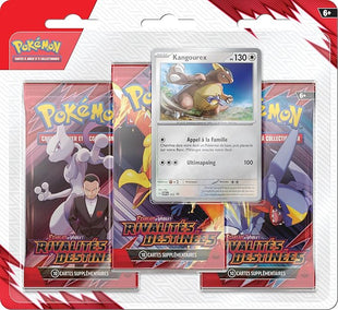 Pokémon : Blister of 3 Scarlet and Purple Kangaroo Booster Packs - Pokémon TCG Destined Rivalries (3 Booster Packs and 1 Shiny Promo Card)