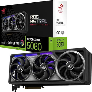 ROG Astral GeForce RTX 5080 16GB GDDR7 OC Gaming Graphics Card (PCIe 5.0, 2xHDMI, 3xDisplay Port, Four Fans, Patented Cooling Tech for Lower Temps & Noise, NVIDIA Ray Tracing, 4K Ultra Gaming, ARGB)