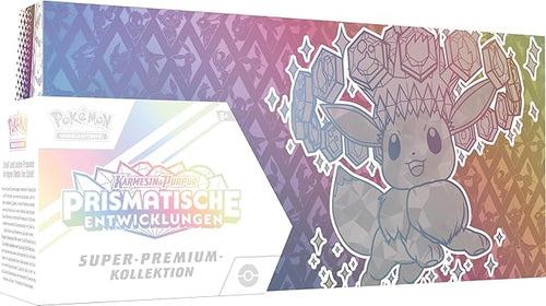 Pokémon - Trading Card Game: Super Premium Collection Crimson & Purple - Prismatic Developments (1 Holographic Full Screen Promo Card, 1 Fluffy Evoli Deck Box & 15 Booster Packs)