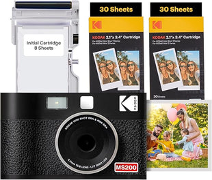 KODAK Mini Shot 2 ERA 4PASS 2-in-1 Instant Camera and Photo Printer (2.1x3.4 inches), Initial 8 Sheets + 60 Sheet Pack Bundle, Black
