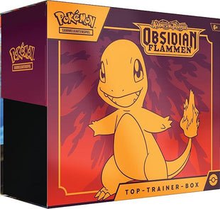 Pokémon -Top Trainer Box Crimson & Purple Trading Card Game — Obsidian Flames (9 booster packs, 1 holographic full screen promo card & premium accessories) (German version)