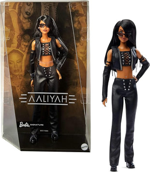 Barbie Signature Doll, Aaliyah Collectible in Black Faux Leather Outfit Inspired by ‘One in a Million Music’ Video, HRM80
