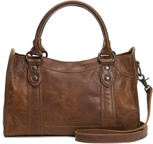 Frye Melissa Zip Satchel Leather Handbag with Adjustable Shoulder Strap & Top Handle