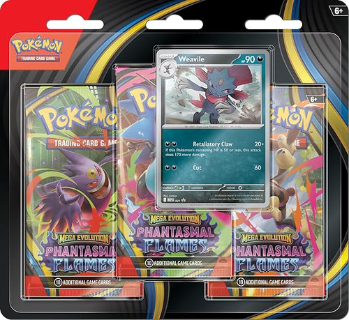Pokémon TCG: Mega Evolution—Phantasmal Flames Triple Pack Weavile (1 Foil Promo Card & 3 Booster Packs)